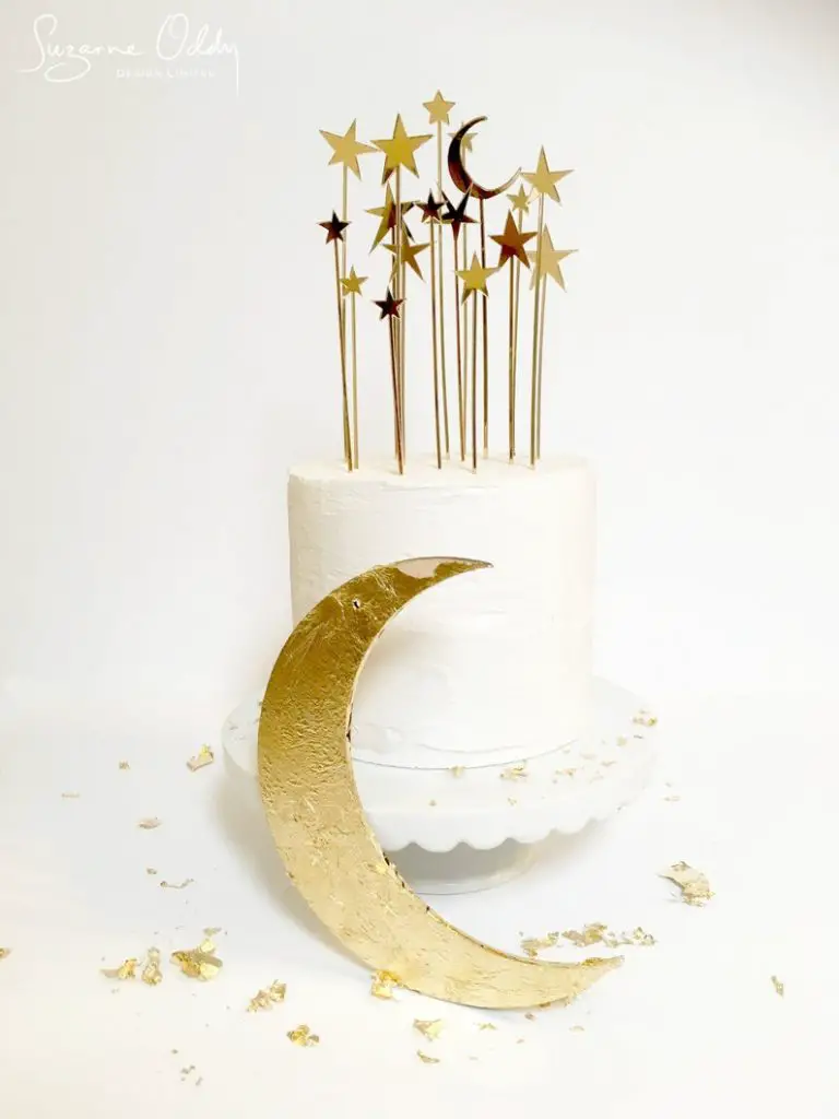 Moon and stars cake topper by SuzanneOddyDesign on Etsy - Sparkly celestial wedding theme ideas - The Wedding Club