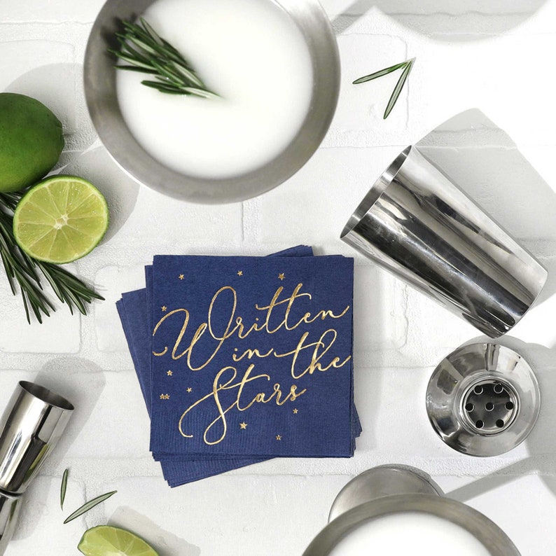 Written In the Stars - Beverage Napkins by ForYourParty on Etsy - Sparkly celestial wedding theme ideas - The Wedding Club