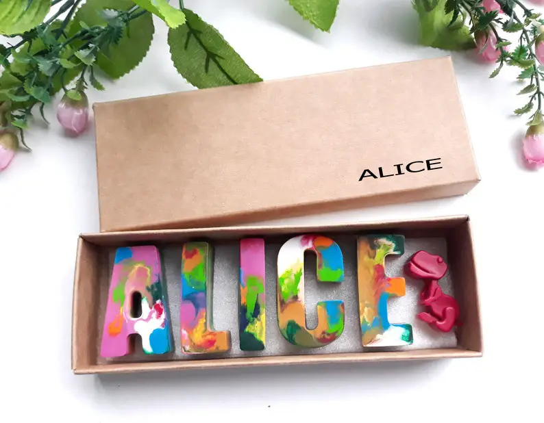 Kids NAME Crayons in a Gift Box by VintageGiftsHome on Etsy - Things to add to the kiddies table at your wedding - The Wedding Club