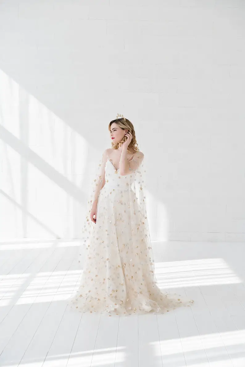 Estelle - celestial wedding dress by WardrobeByDulcinea on Etsy - Sparkly celestial wedding theme ideas - The Wedding Club
