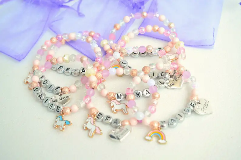 Kids personalised bracelets by bespokemadebylaura on Etsy - Things to add to the kiddies table at your wedding - The Wedding Club