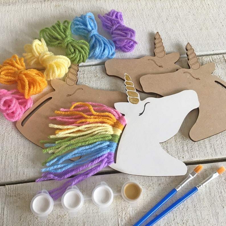 Rainbow Unicorns Kid Craft by WhiskerWorks on Etsy - Things to add to the kiddies table at your wedding - The Wedding Club