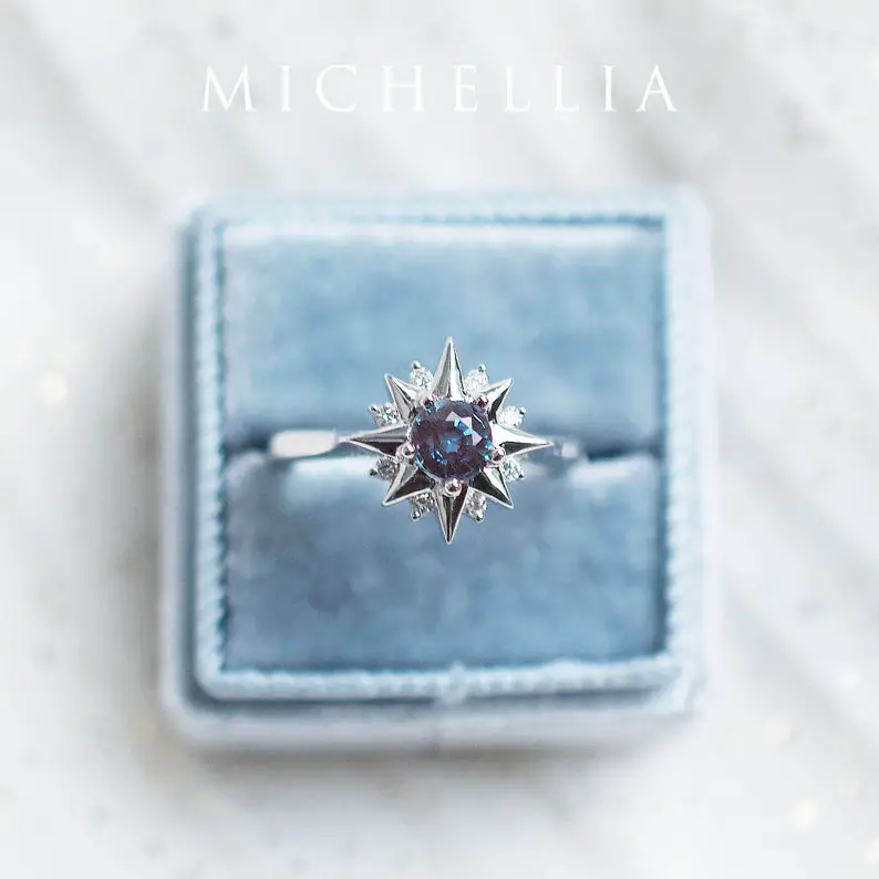 Astra Alexandrite Engagement Ring by MichelliaFineJewelry on Etsy - Sparkly celestial wedding theme ideas - The Wedding Club