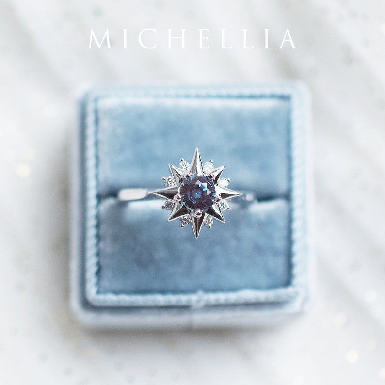 Astra Alexandrite Engagement Ring by MichelliaFineJewelry on Etsy - Sparkly celestial wedding theme ideas - The Wedding Club