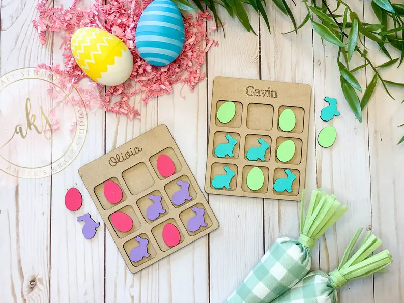 Personalized Easter Tic Tac Toe Game by AmbersKraftStudio on Etsy - Things to add to the kiddies table at your wedding - The Wedding Club