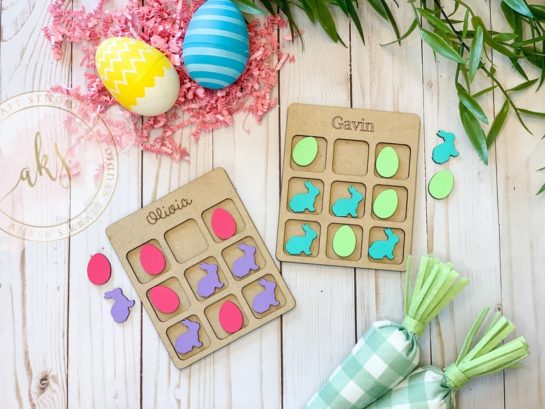 Personalized Easter Tic Tac Toe Game by AmbersKraftStudio on Etsy - Things to add to the kiddies table at your wedding - The Wedding Club