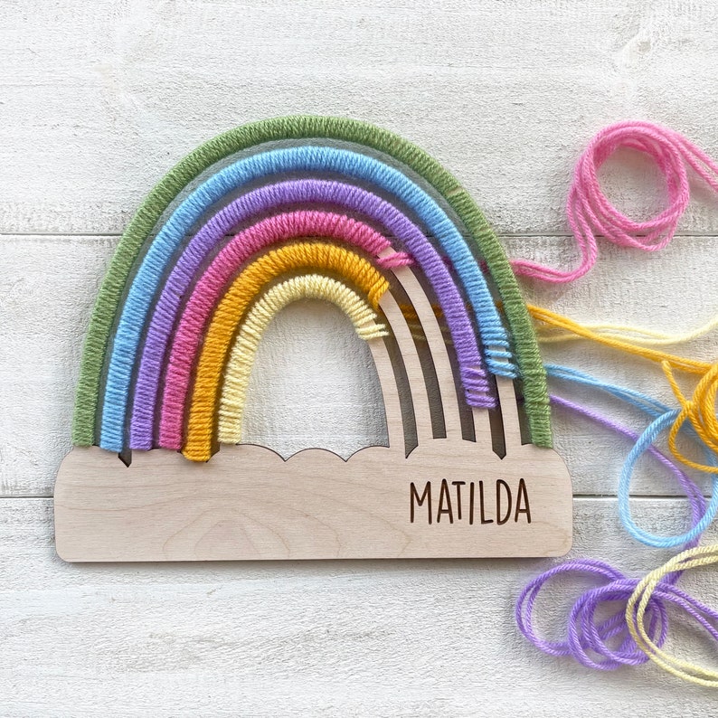 Large Personalized Rainbow Craft for Kids by WhiskerWorks on Etsy - Things to add to the kiddies table at your wedding - The Wedding Club