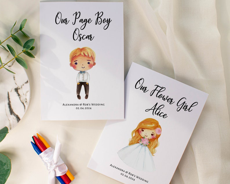 Children's Wedding Personalised Activity Book With Crayons by PaperBallards on Etsy - Things to add to the kiddies table at your wedding - The Wedding Club