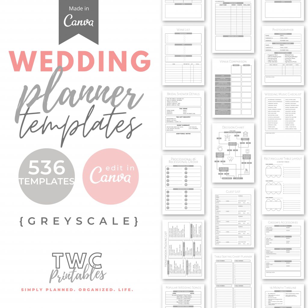 Editable Wedding Planner Templates for Canva, wedding planner binder, wedding binder template, wedding planner and organizer, canva wedding