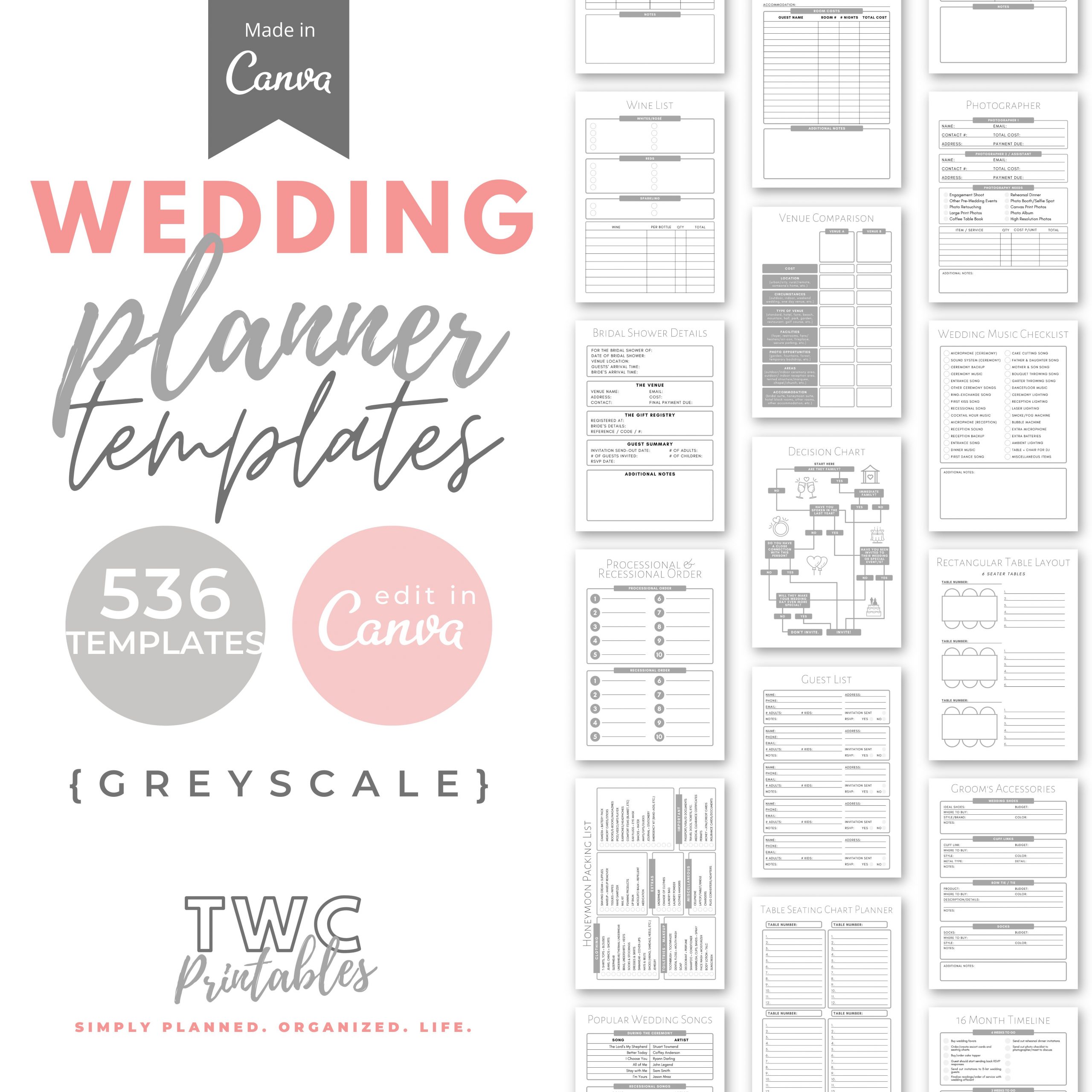 Editable Wedding Planner Templates for Canva, wedding planner binder, wedding binder template, wedding planner and organizer, canva wedding