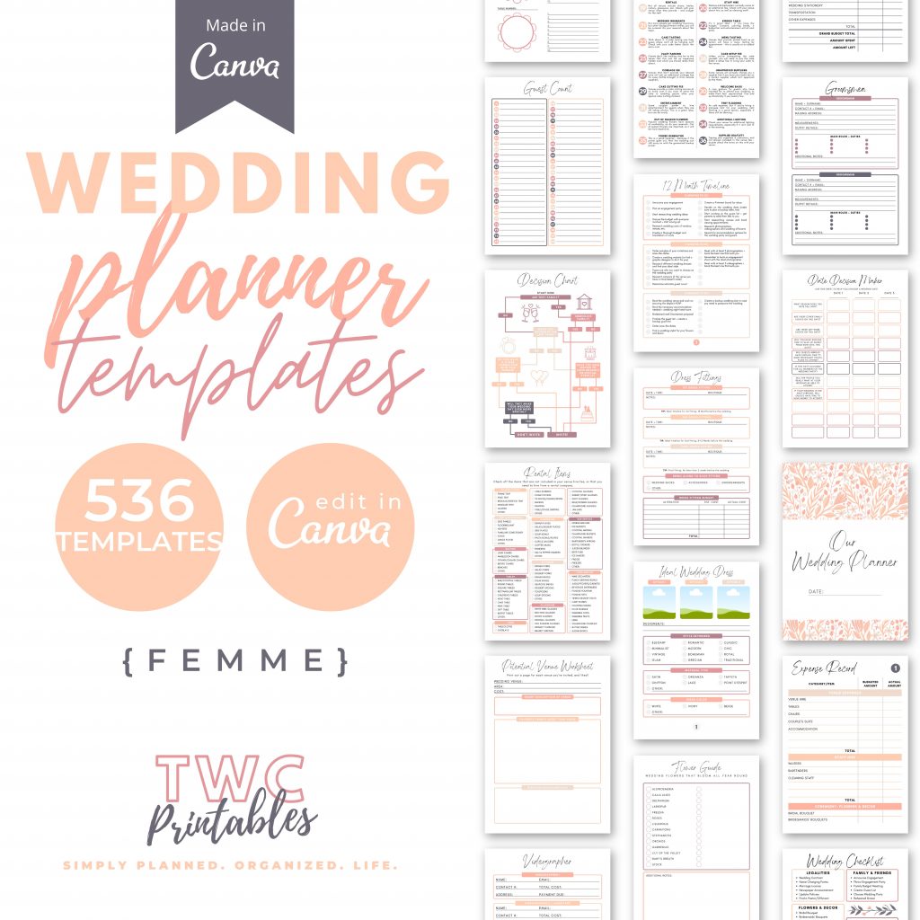 Femme wedding planner templates for Canva - The Wedding Shop - The Wedding Club