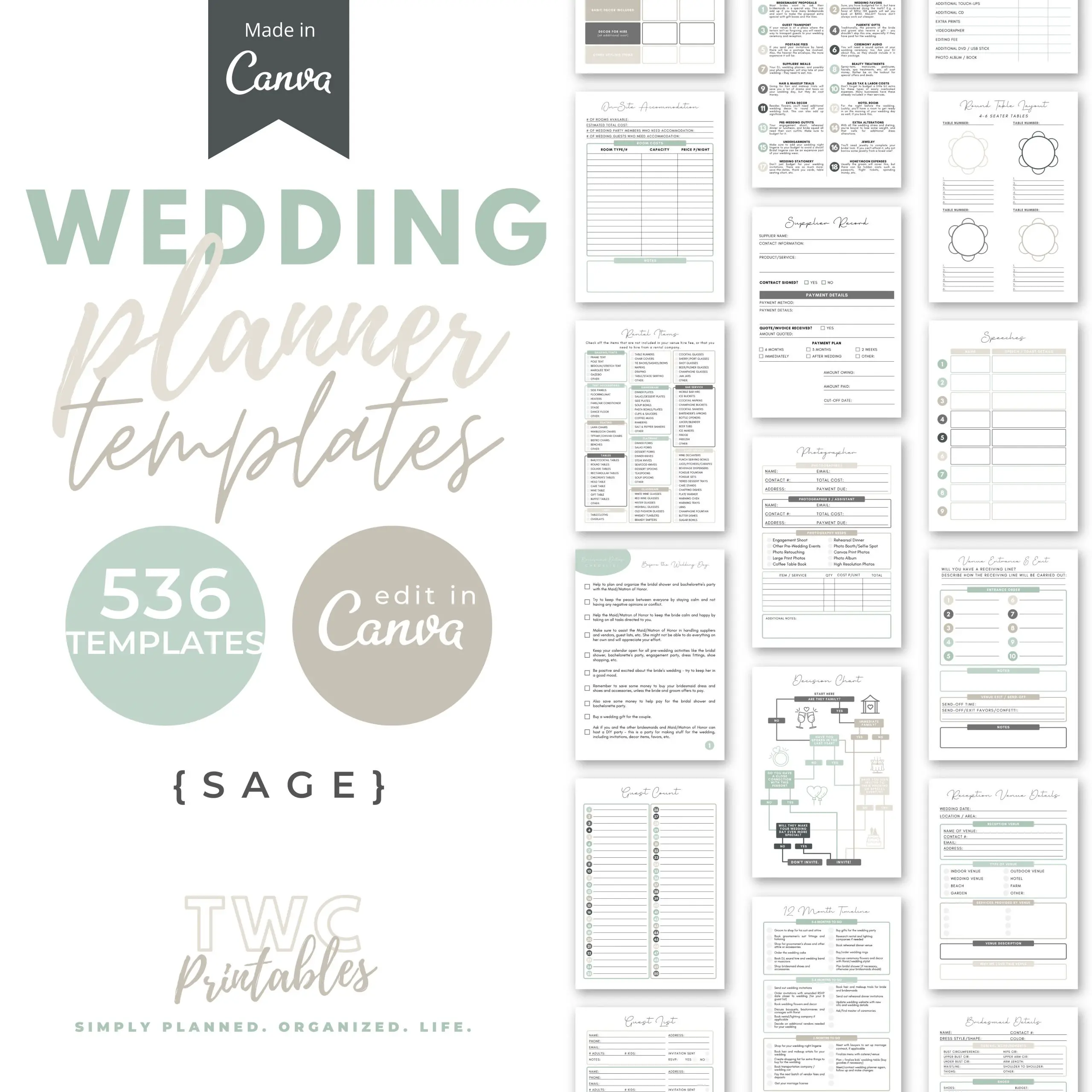 Sage wedding planner templates for Canva - The Wedding Shop - The Wedding Club