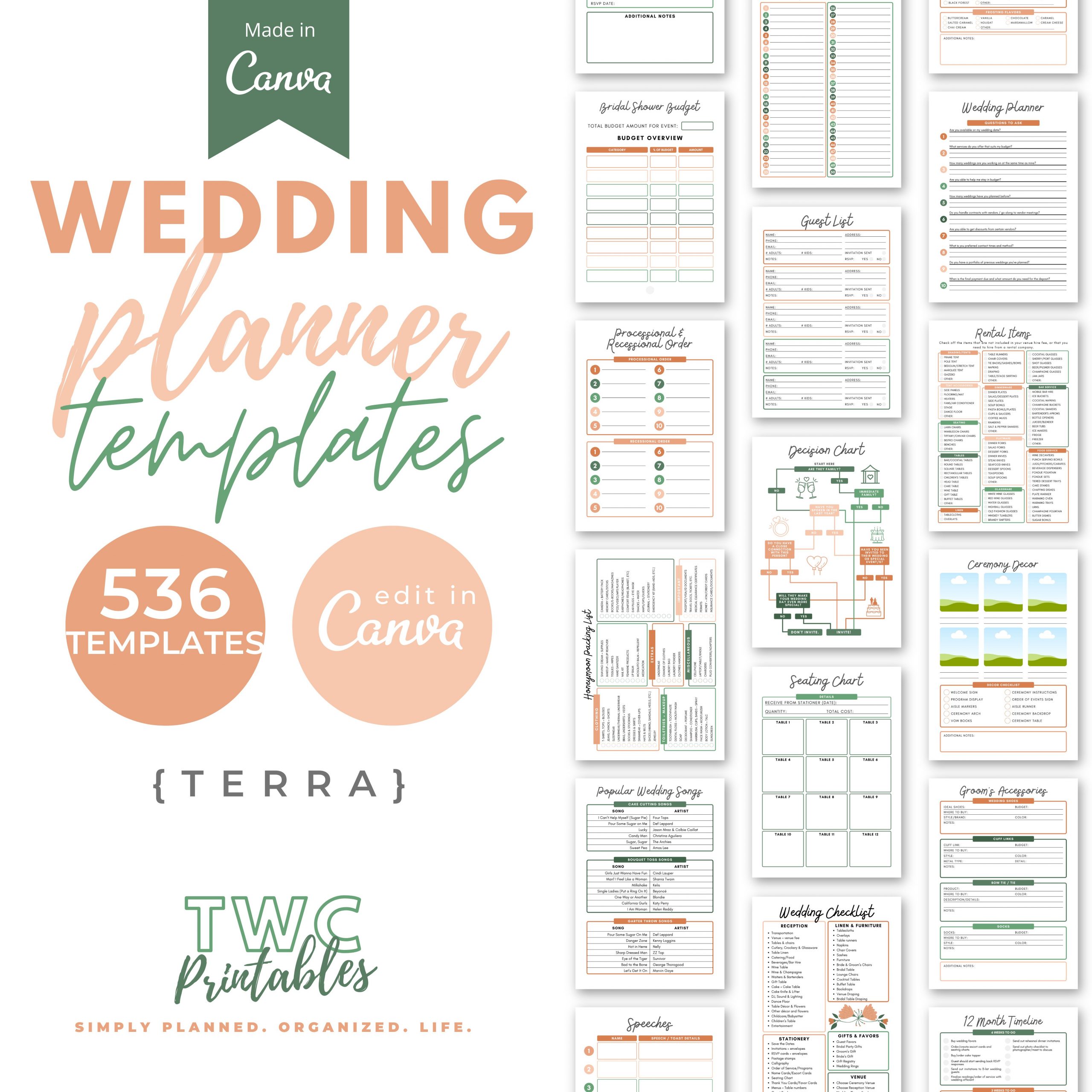 Terra wedding planner templates for Canva - The Wedding Shop - The Wedding Club