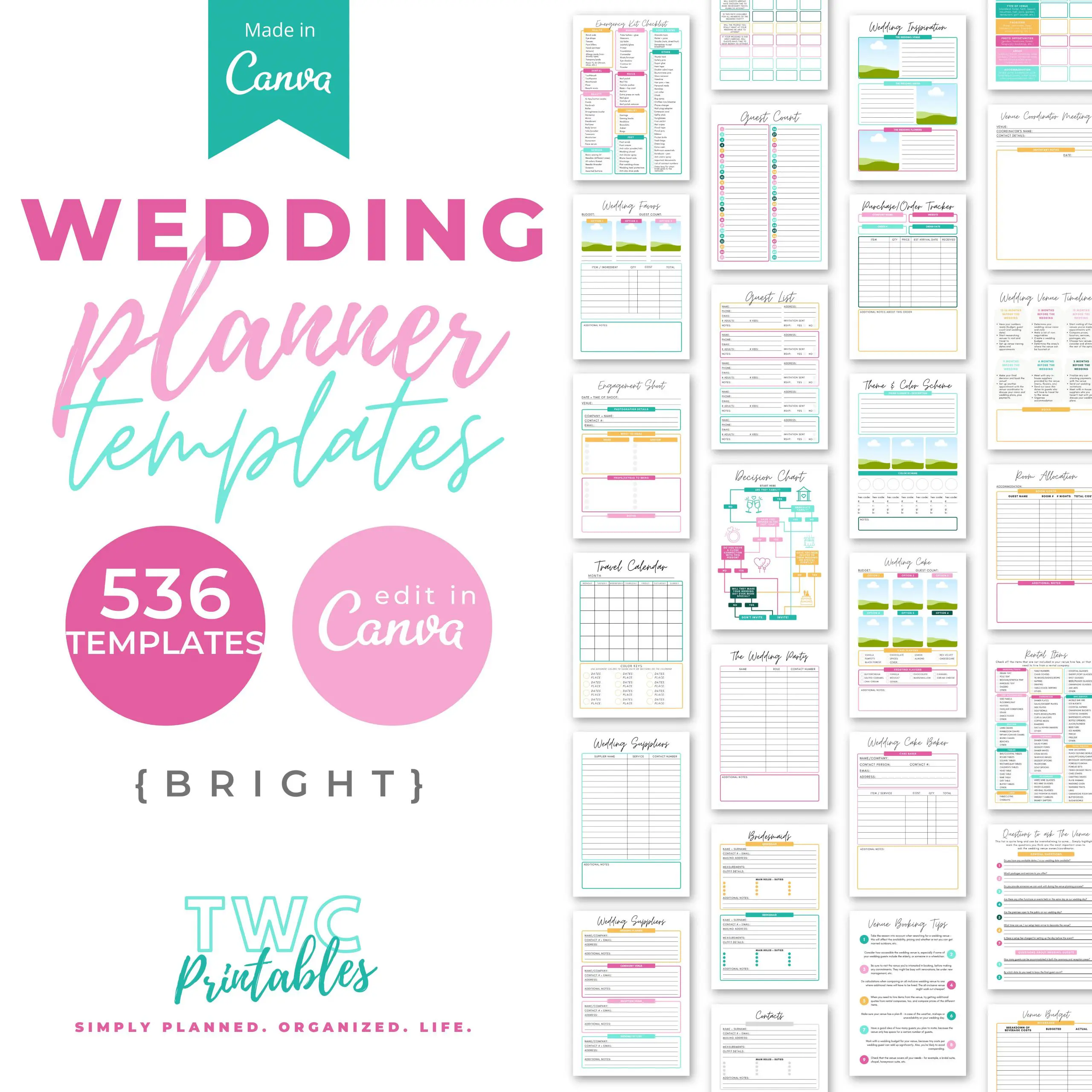 Bright wedding planner templates for Canva - The Wedding Shop - The Wedding Club