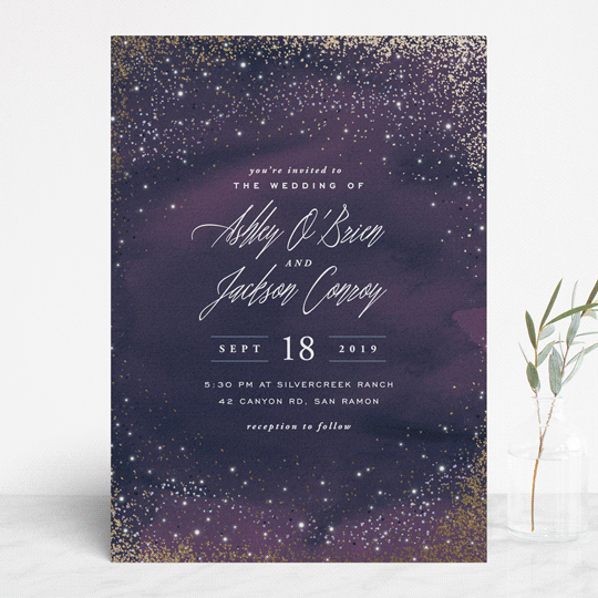 27. Sparkling Night Sky - Amethyst Colored Invite with Real Gold Foil Detail - Hooray Creative on MInted - The Wedding Club