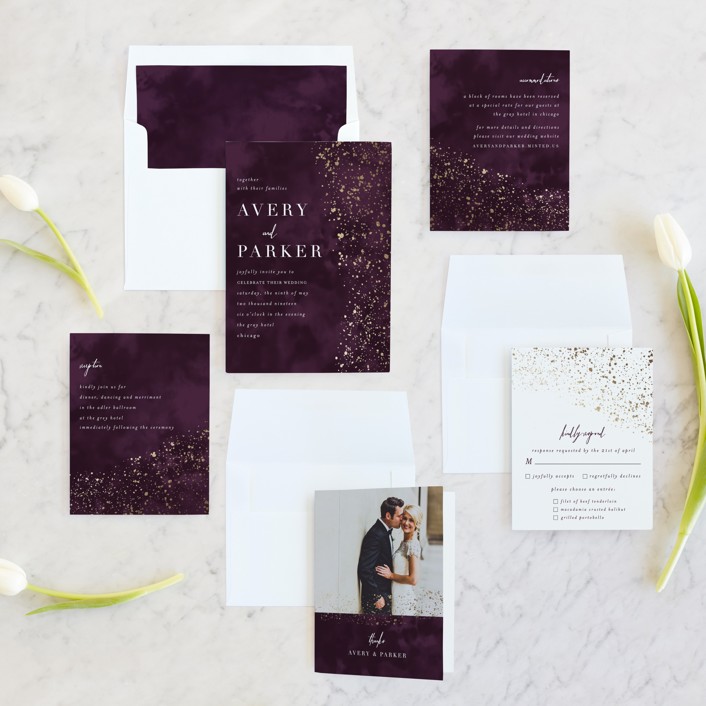 Real Gold Foil Starry Amethyst Set - glistening stardust on MInted - The Wedding Club