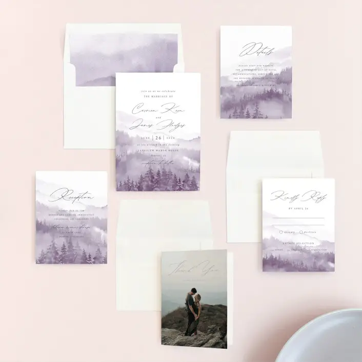 Amethyst forest inspired invitation suite - over the mountains on Minted - The Wedding Club