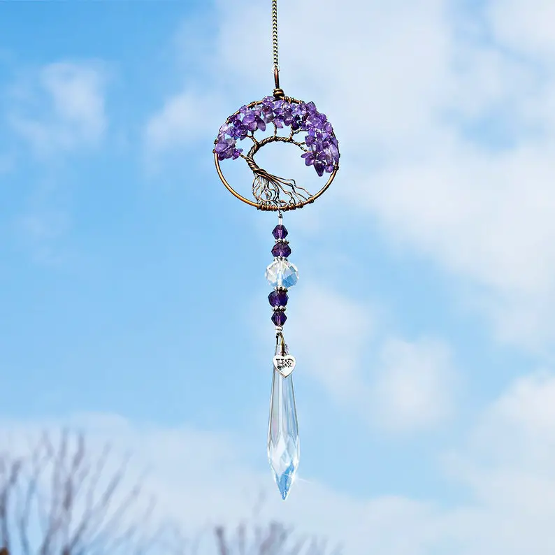 Handmade Fantasy Amethyst Tree of Life Suncatcher Rainbow Maker Hanging Crystal Pendant Healing Decor for Window,Car,Wedding,Party (Purple) by HDCRYSTALGIFT on Etsy - The Wedding Club