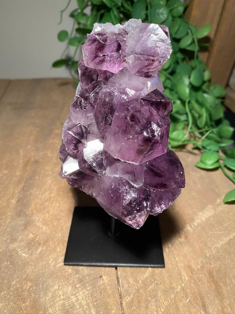 Natural Amethyst Crystal on black display stand, home decor or unique gift - table display by EvolvingEarthDesigns on Etsy