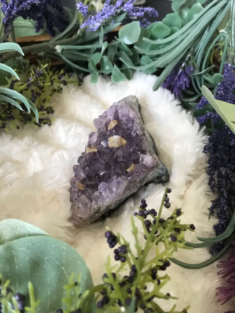 Amethyst cluster with calcite inclusions, February Birthstone, boho decor by GDemae on Etsy - The Wedding Club
