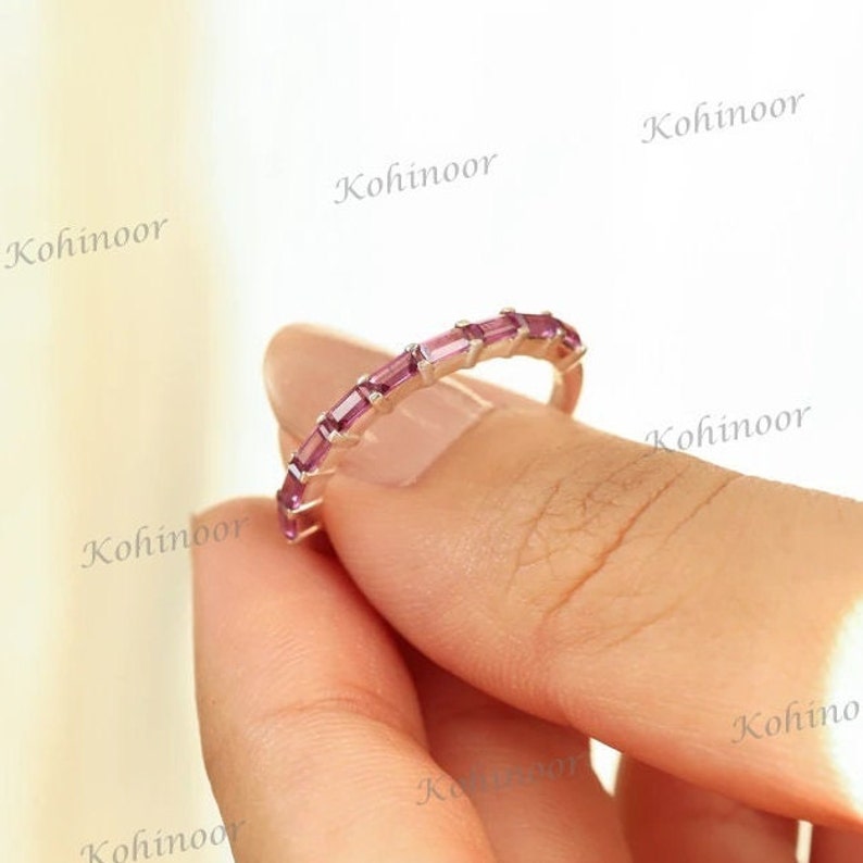 Amethyst Wedding Ring, Sterling Silver Baguette Amethyst Half Eternity Ring, Stacking Ring, Promise February Birthstone, Anniversary Gift by KohinoorGemJewelry on Etsy - The Wedding Club