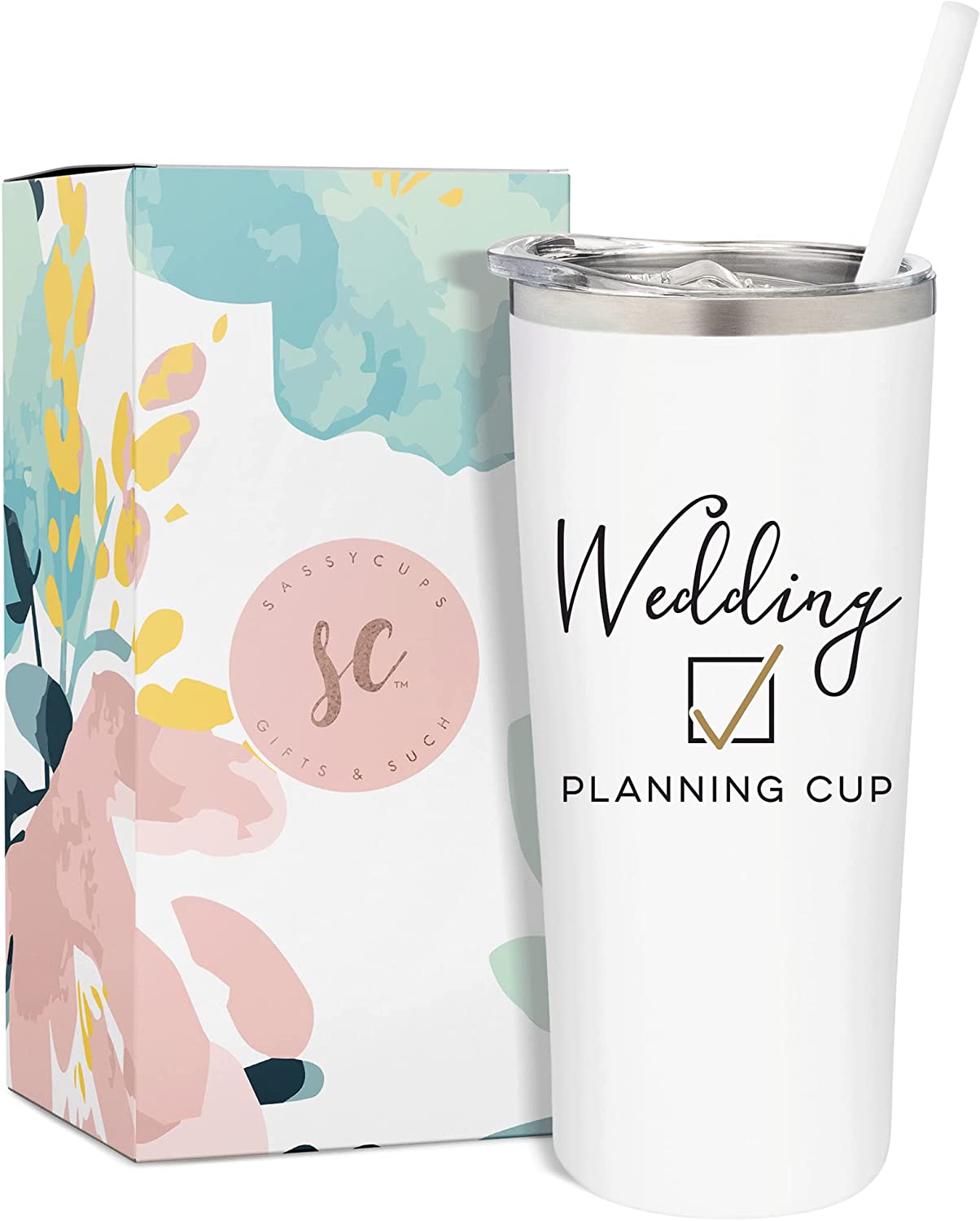 SassyCups Wedding Planning Cup | Vacuum Insulated Stainless Steel Tumbler for Bride to Be | Engagement | Newly Engaged Travel Mug for Future Mrs | Wedding Shower (22 Ounce, White) by SassyCups on Amazon