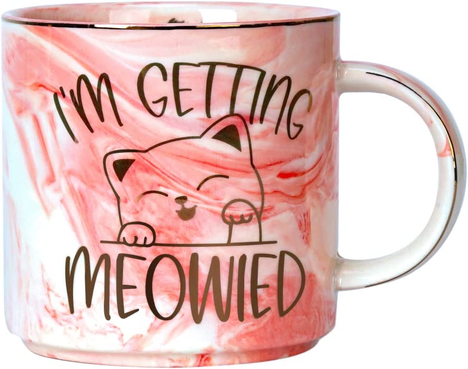 Engagement Gifts for Women - Wedding, Bridal Shower, Bachelorette Party Gift for Bride To Be - Funny Cat Lover Christmas Present for Engaged Couple - I'm Getting Meowied - Pink Mug, 11.5oz Coffee Cup by Hendson
