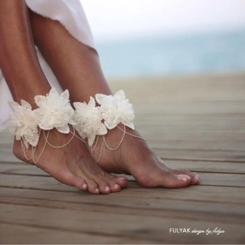 Barefoot sandal flowers tangled on chain by FULYAK on Etsy - Elegant Tropical Wedding - The Wedding Club