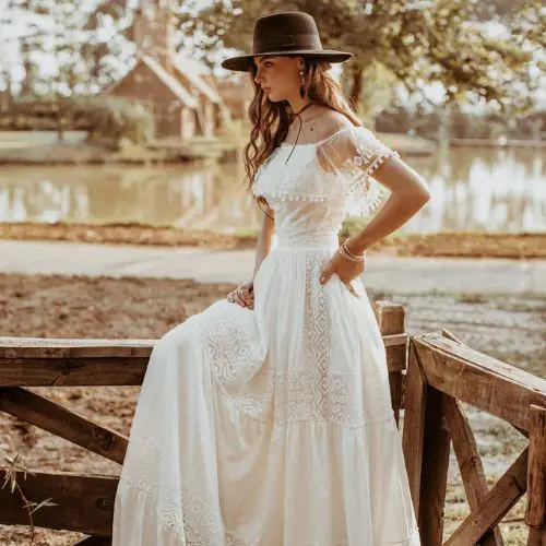 Beautiful Ivory Boho Lace Off The Shoulder Beach Wedding Dress Made to Order, Vintage Bohemian Bridal Gown by YinBridal on Etsy - Elegant Tropical Wedding - The Wedding Club