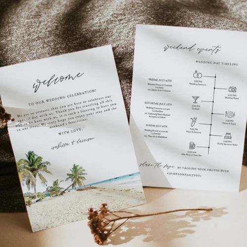 CANCUN Wedding Welcome Letter Template, Beach Wedding Timeline Printable, Tropical Wedding Timeline by UnmeasuredEvent on Etsy - Elegant Tropical Wedding - The Wedding Club