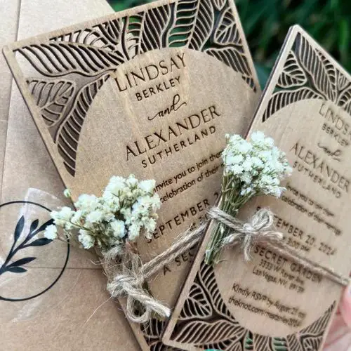 Floral Tropical Wedding Invitation - Beach Weddings - Laser Cut Wood - White Flower Wooden Invitations by PANOPIXX on Etsy - Elegant Tropical Wedding - The Wedding Club