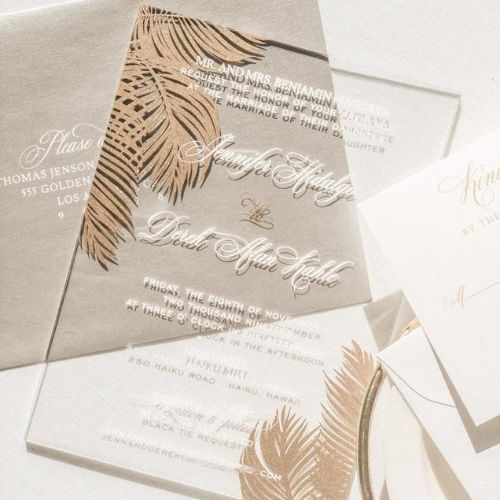 Gold Palm Leaves, Clear Acrylic Wedding Invitation Set,Destination Wedding Invitations, Custom Tropical Wedding Invitation Set by GoldenMomentsLA on Etsy - Elegant Tropical Wedding - The Wedding Club