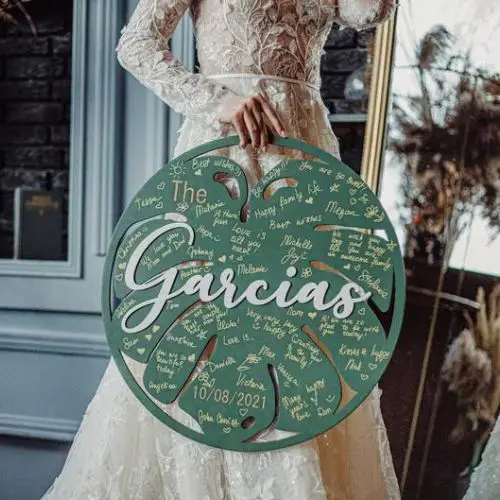 Wedding Guest Book Alternative - Family Name Sign - Tropical Wedding Decor by EtherealWeddingGift on Etsy - Elegant Tropical Wedding - The Wedding Club