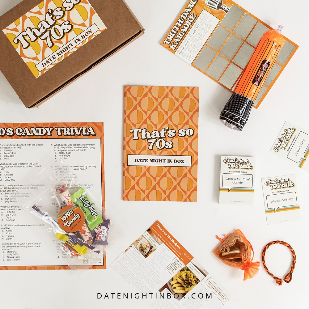 Date Night In Box "That's so 70s" - best subscription boxes for couples - The Wedding Club