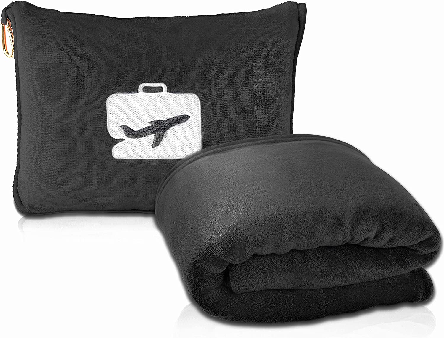 EverSnug Travel Blanket and Pillow - Premium Soft 2 in 1 Airplane Blanket with Soft Bag Pillowcase, Hand Luggage Sleeve and Backpack Clip (Black) by EverSnug on Amazon - honeymoon gift ideas for newlyweds - The Wedding Club