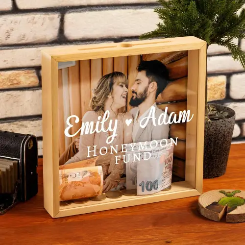 Honeymoon Fund Personalized Money Box by austero on Etsy - Honeymoon gifts for newlyweds - The Wedding Club