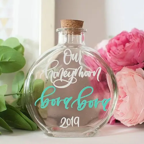 Honeymoon Sand Bottle by LisaChuCalligraphy on Etsy - Honeymoon gifts for newlyweds - The Wedding Club
