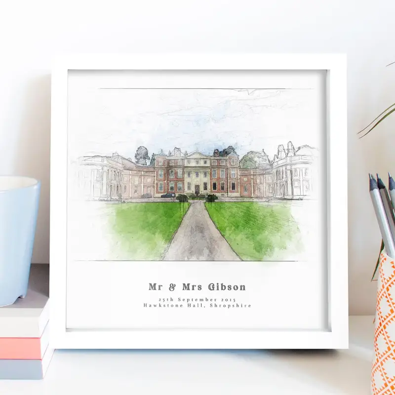 10. Venue Portrait Watercolour Sketch by SausageDogDesigns on Etsy - 75 Best wedding gifts for couples - The Wedding Club
