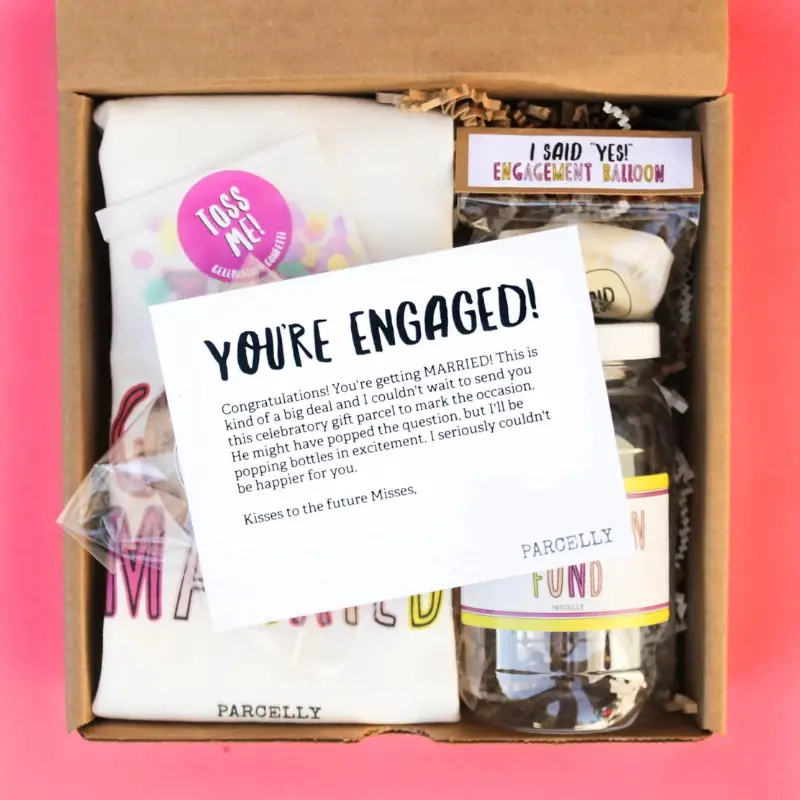 12. Engagement Gift Basket by Parcelly on Etsy - 27 Unique Engagement Gifts for the Couple - The Wedding Club