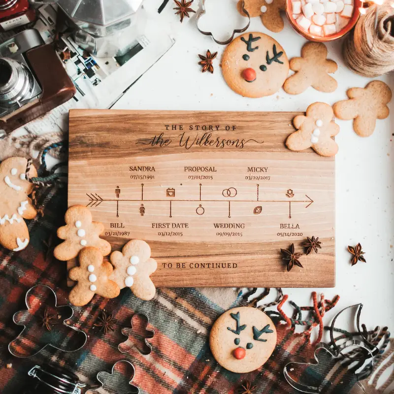 13. Family Timeline Cutting Board by KitchenMood on Etsy - 27 Unique Engagement Gifts for the Couple - The Wedding Club