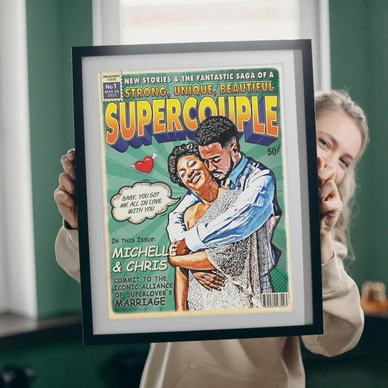 16. Anniversary Comic Book Cover by PhotoDigiStudio on Etsy - 27 Unique Engagement Gifts for the Couple - The Wedding Club