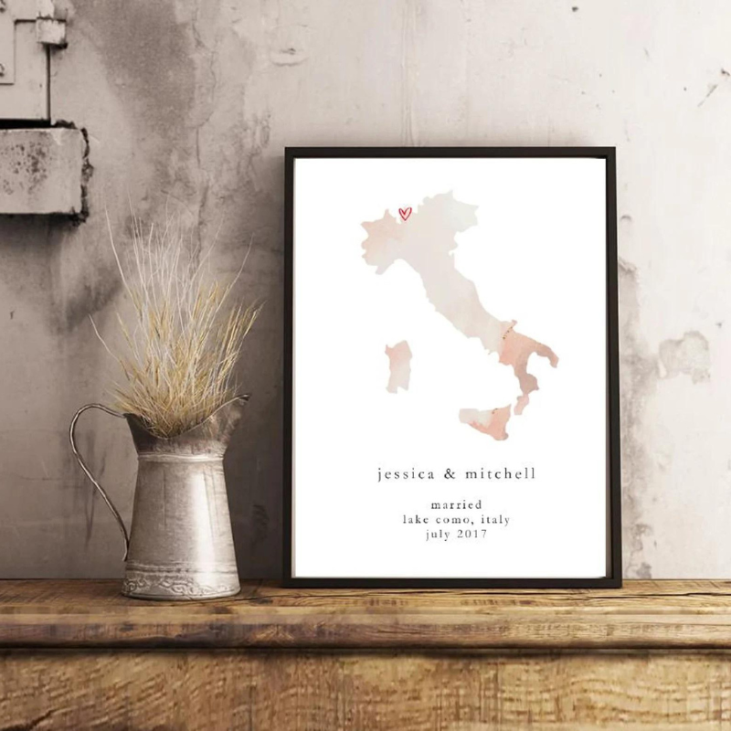 7. Personalised Engagement Map Print by SweetOpheliaDesigns on Etsy - 75 Best wedding gifts for couples - The Wedding Club