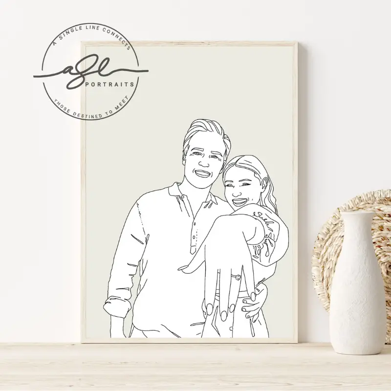 9. custom engagement illustration by asinglelineAU on Etsy - 27 Unique Engagement Gifts for the Couple - The Wedding Club