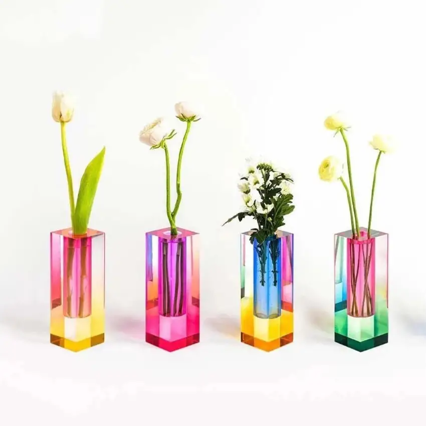 Modern Rainbow Pillar Bud Vase by MinimalDecorStudio on Etsy - Acrylic Wedding Things to include on your Big Day - The Wedding Club