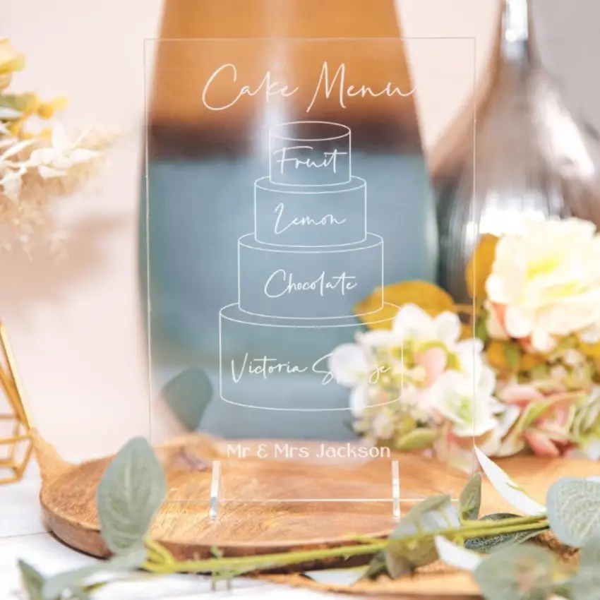Personalised Wedding Cake Menu by WeddingLuxShop on Etsy - Acrylic Wedding Things to include on your Big Day - The Wedding Club