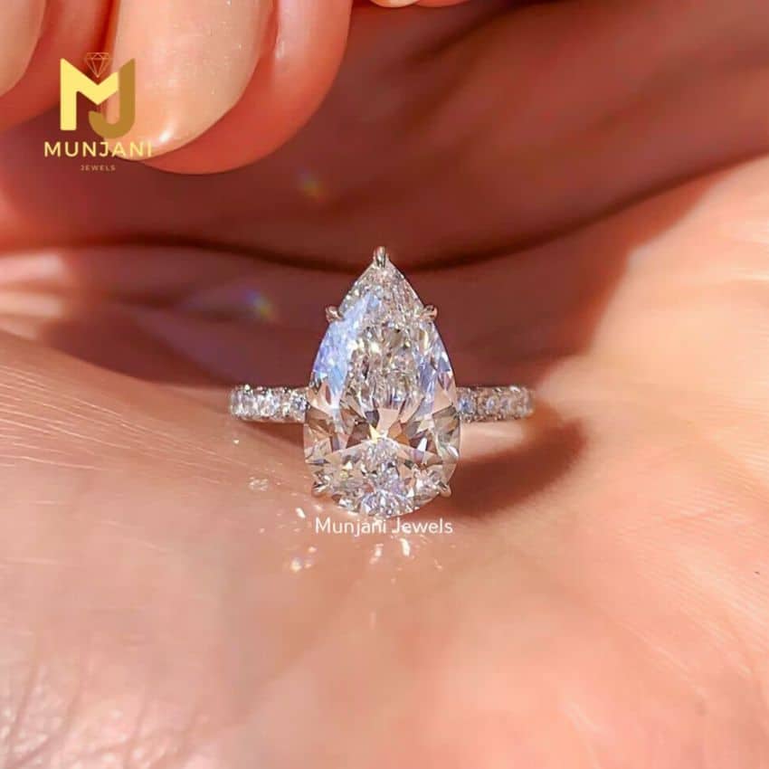 3.0 CT Pear Cut Moissanite Engagement Ring by MunjaniJewels on Etsy - 23 Best Quality Moissanite Engagement Rings on Etsy - The Wedding Club