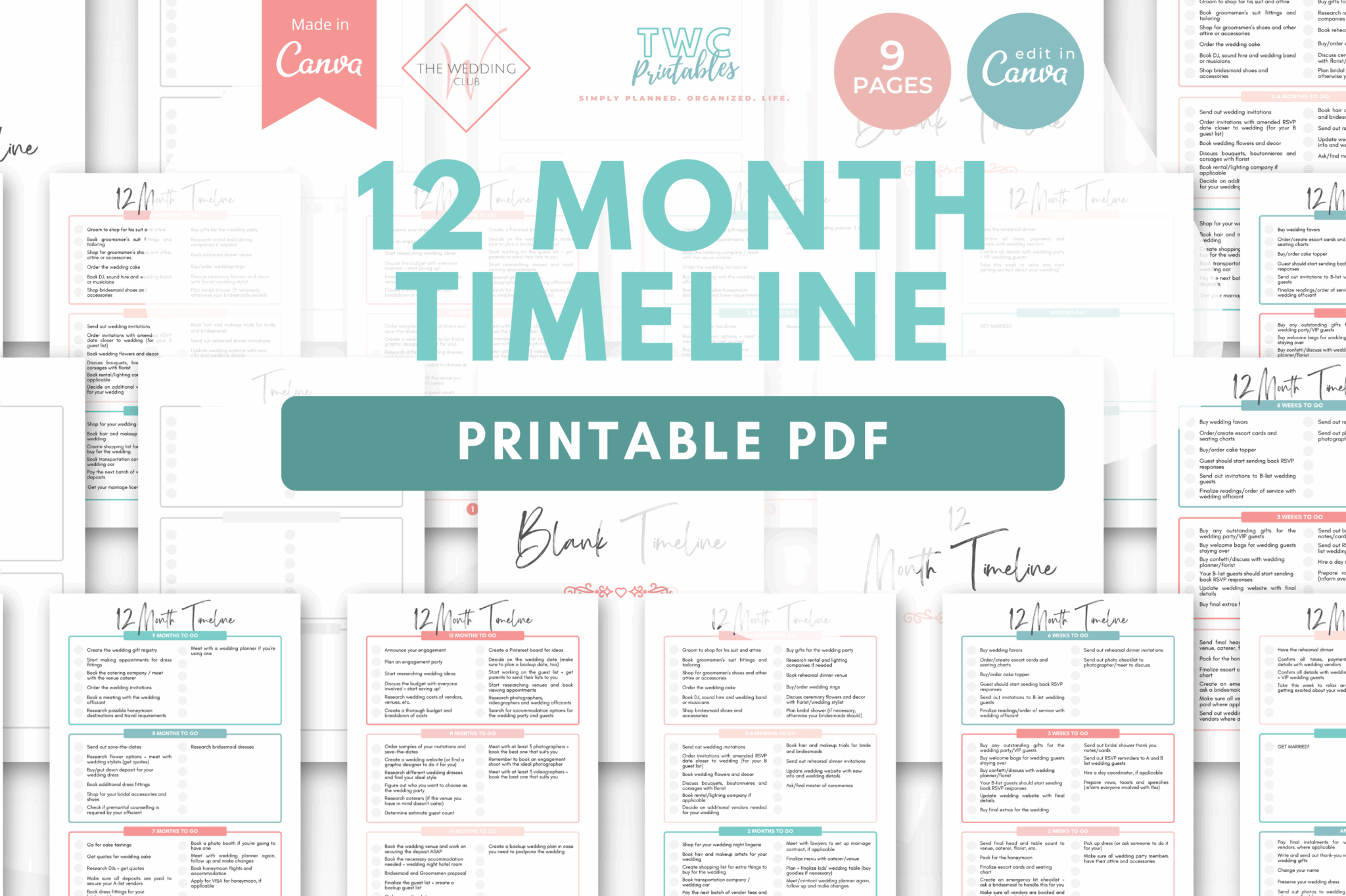 12 Month Wedding Timeline (printable) - The Wedding Club
