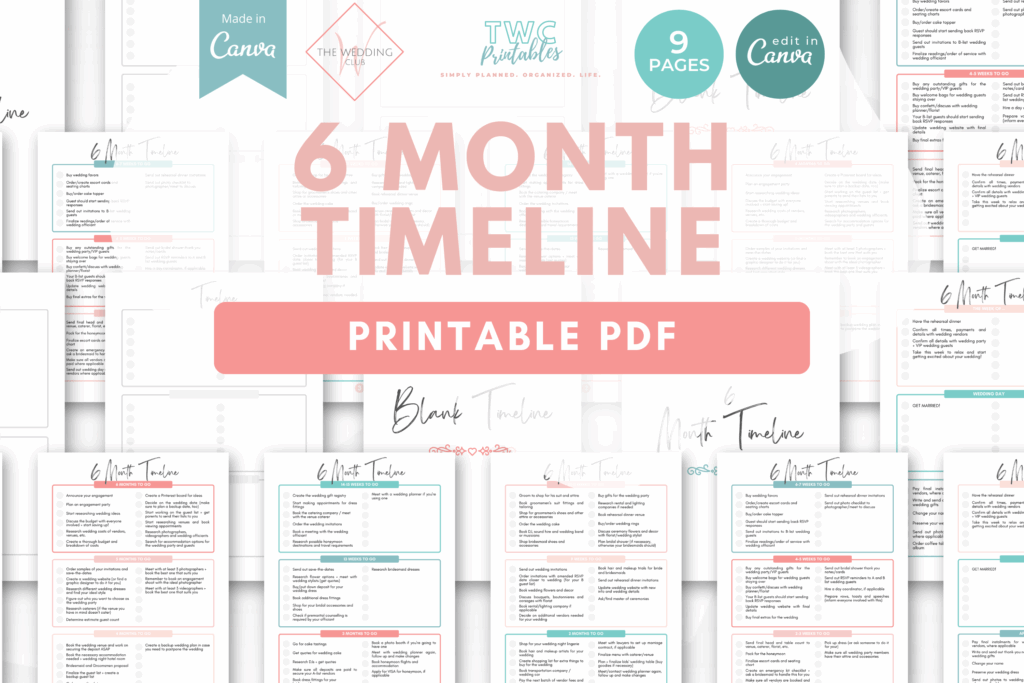 6 Month Timeline - The Wedding Club X TWCprintables
