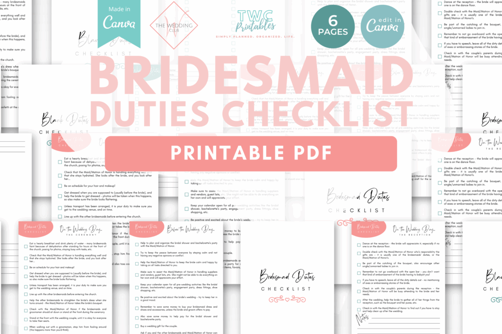 Bridesmaid Duties - The Wedding Club X TWCprintables