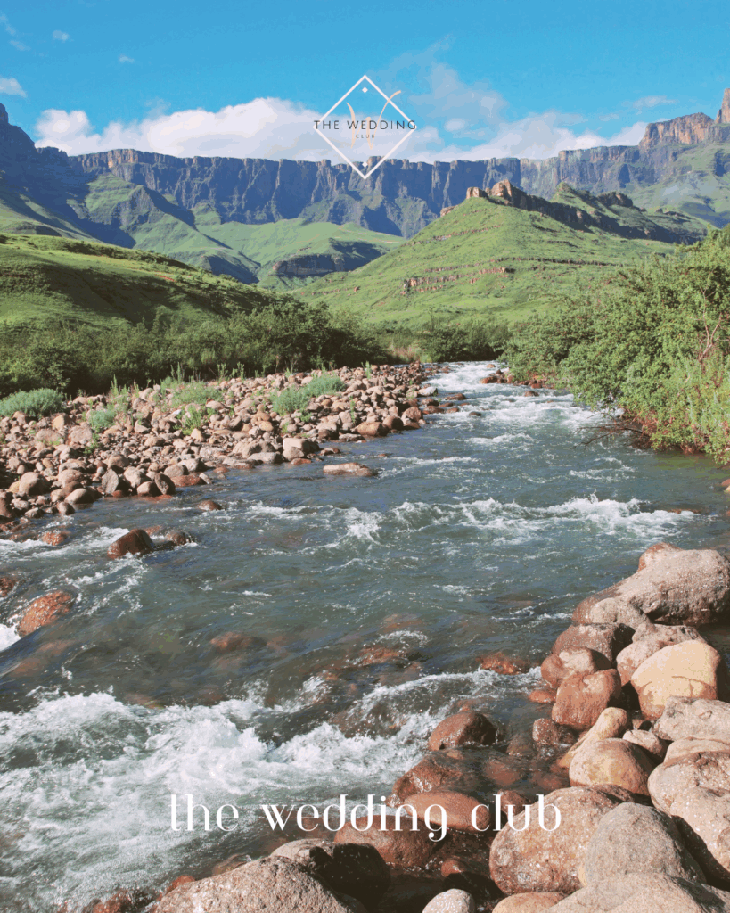 Romantic mini-moon destination in the Drakensberg Mountains, South Africa – scenic river and green mountain landscape perfect for couples on a budget.